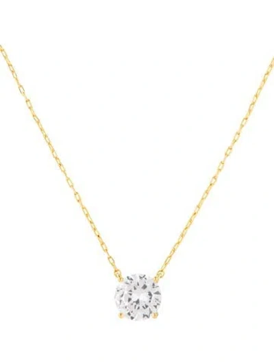 Pre-owned Cz By Kenneth Jay Lane Cubic Zirconia Solitaire Pendant Necklace, 19" In Clear