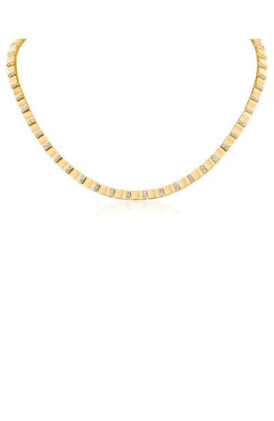 Cz By Kenneth Jay Lane Cubic Zirconia Station Box Chain Necklace In Gold