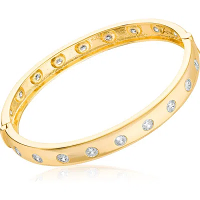 Cz By Kenneth Jay Lane Cubic Zirconia Station Hinge Bangle In Gold