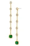 Cz By Kenneth Jay Lane Cubic Zirconia Station Linear Drop Earrings In Green/gold