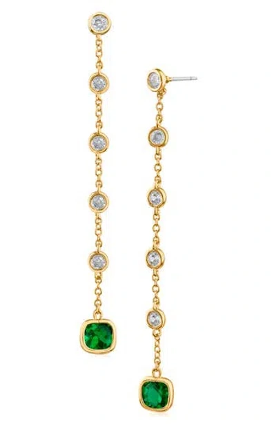 Cz By Kenneth Jay Lane Cubic Zirconia Station Linear Drop Earrings In Gold