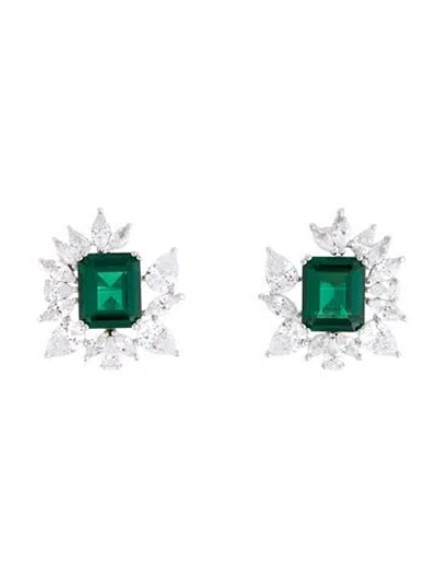 Pre-owned Cz By Kenneth Jay Lane Cubic Zirconia Stud Earrings In Green