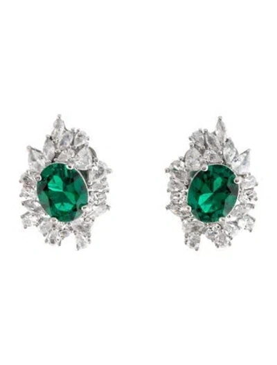 Pre-owned Cz By Kenneth Jay Lane Cubic Zirconia Stud Earrings In Green