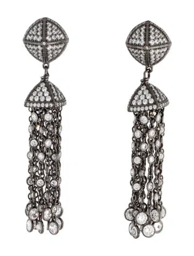 Pre-owned Cz By Kenneth Jay Lane Cubic Zirconia Tassel Drop Earrings In Transparent