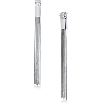Cz By Kenneth Jay Lane Cubic Zirconia Tassel Fringe Drop Earrings In Silver