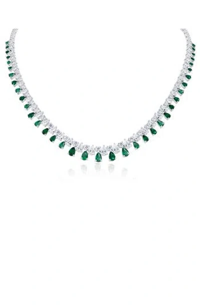 Cz By Kenneth Jay Lane Cubic Zirconia Teardrop Fringe Necklace In Multi