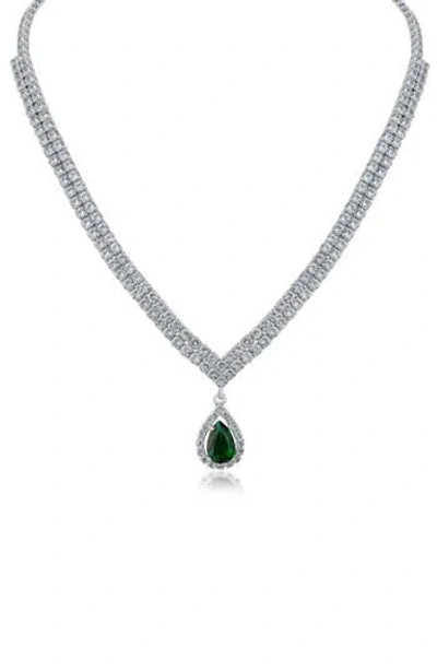 Cz By Kenneth Jay Lane Cubic Zirconia Teardrop Pendant Double Tennis Necklace In Metallic