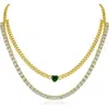 Cz By Kenneth Jay Lane Cubic Zirconia Tennis & Curb Chain Layered Necklace In Green/clear Gold