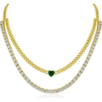 Cz By Kenneth Jay Lane Cubic Zirconia Tennis & Curb Chain Layered Necklace In Multi