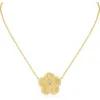 Cz By Kenneth Jay Lane Cubic Zirconia Textured Clover Pendant Necklace In Clear Gold