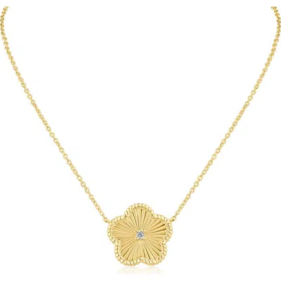Cz By Kenneth Jay Lane Cubic Zirconia Textured Clover Pendant Necklace In Clear Gold