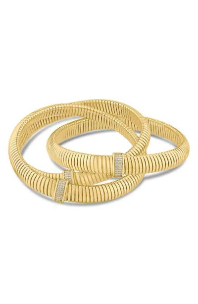 Cz By Kenneth Jay Lane Cubic Zirconia Triple Coil Stretch Bracelet In Gold