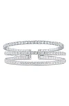 Cz By Kenneth Jay Lane Cubic Zirconia Triple Row Flex Cuff Bracelet In Clear Silver