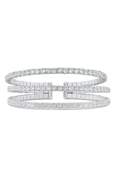Cz By Kenneth Jay Lane Cubic Zirconia Triple Row Flex Cuff Bracelet In Metallic