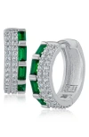 Cz By Kenneth Jay Lane Cubic Zirconia Triple Row Huggie Hoop Earrings In Green/silver