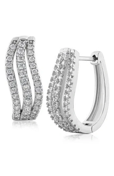 Cz By Kenneth Jay Lane Cubic Zirconia Triple Wave Hoop Earrings In Metallic