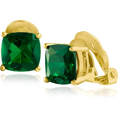 Cz By Kenneth Jay Lane Cushion Cut Cubic Zirconia Clip-on Earrings In Emerald/gold