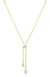 Cz By Kenneth Jay Lane Cz 10.5-11mm Pearl Y-necklace In Gold