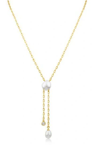 Cz By Kenneth Jay Lane Cz 10.5-11mm Pearl Y-necklace In Gold