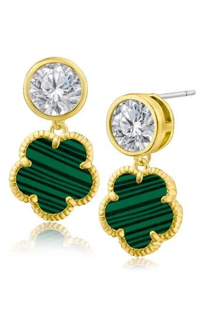 Cz By Kenneth Jay Lane Cz & Clover Dangle Earrings In Gold