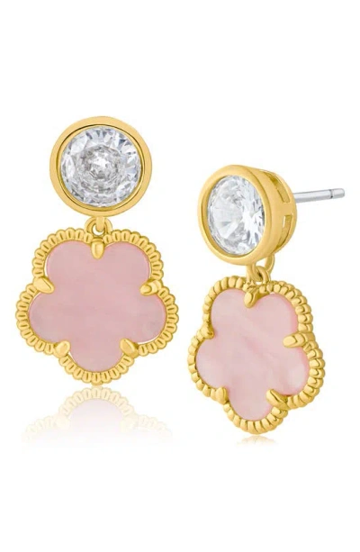 Cz By Kenneth Jay Lane Cz & Clover Dangle Earrings In Pink