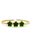 Cz By Kenneth Jay Lane Cz & Faux Malachite Clover Bangle Bracelet In Green/gold