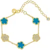 Cz By Kenneth Jay Lane Cz & Faux Turquoise Clover Bracelet In Turquoise/gold