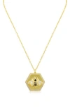 Cz By Kenneth Jay Lane Cz Bee Hexagon Pendant Necklace In Gold