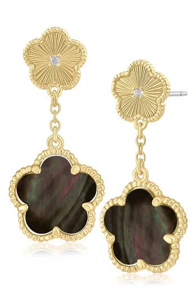 Cz By Kenneth Jay Lane Cz Clover Double Drop Earrings In Gold