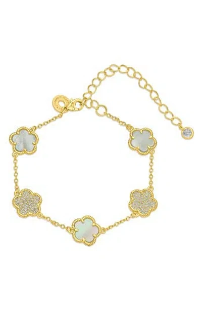 Cz By Kenneth Jay Lane Cz Clover Station Chain Bracelet In Gold