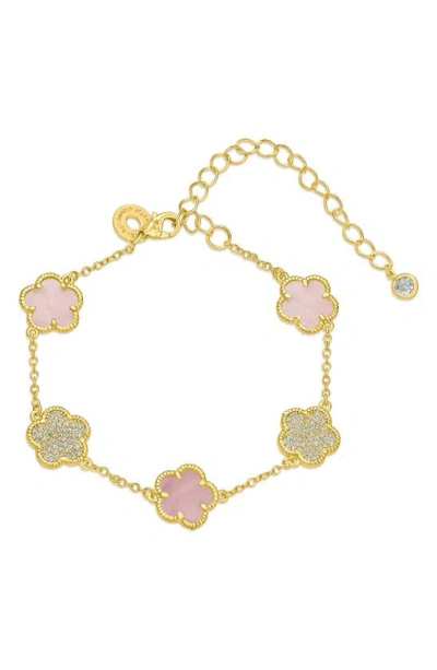 Cz By Kenneth Jay Lane Cz Clover Station Chain Bracelet In Pink/ Gold