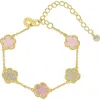 Cz By Kenneth Jay Lane Cz Clover Station Chain Bracelet In Pink/gold