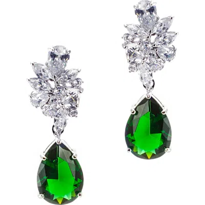 Cz By Kenneth Jay Lane Cz Cluster Pear Drop Earrings In Emerald/silver