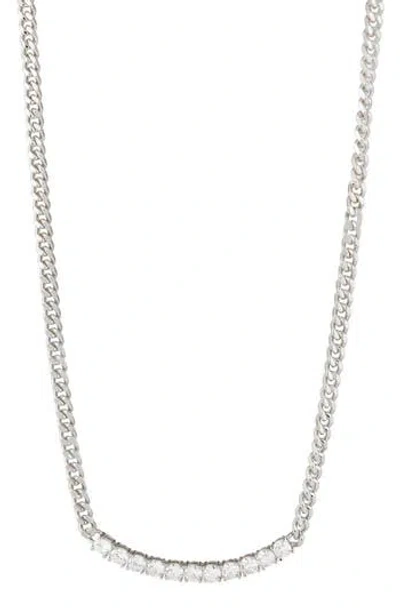 Cz By Kenneth Jay Lane Cz Curved Bar Pendant Necklace In White