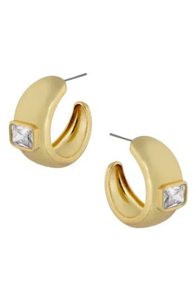 Cz By Kenneth Jay Lane Cz Emerald Cut Inlay Wide Hoop Earrings In Gold