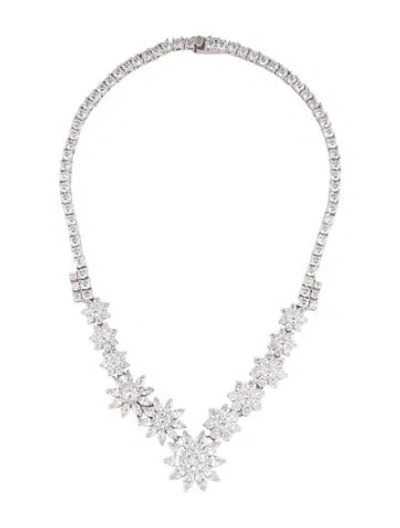 Pre-owned Cz By Kenneth Jay Lane Cz Flower Collar Necklace, 16.5" In Transparent