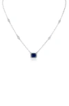 Cz By Kenneth Jay Lane Cz Halo Emerald Cut Station Chain Necklace In Blue/silver