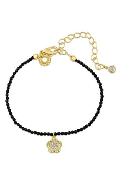 Cz By Kenneth Jay Lane Cz Pavé Clover Glass Bead Bracelet In Gold