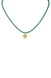 Cz By Kenneth Jay Lane Cz Pavé Clover Glass Bead Necklace In Green