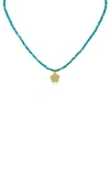 Cz By Kenneth Jay Lane Cz Pavé Clover Glass Bead Necklace In Gold