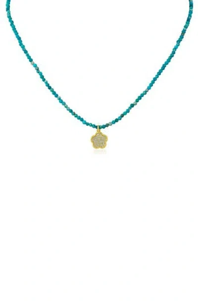 Cz By Kenneth Jay Lane Cz Pavé Clover Glass Bead Necklace In Gold