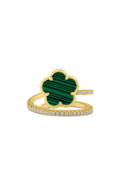 Cz By Kenneth Jay Lane Cz Pavé Clover Wrap Ring In Gold