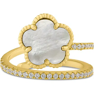 Cz By Kenneth Jay Lane Cz Pavé Clover Wrap Ring In Gold