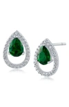 Cz By Kenneth Jay Lane Cz Pavé Halo Teardrop Stud Earrings In Emerald/silver