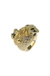 Cz By Kenneth Jay Lane Cz Pavé Honey Bee Dome Ring In Clear/gold