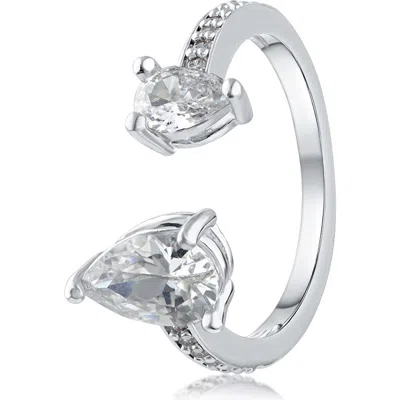 Cz By Kenneth Jay Lane Cz Pear Open Band Ring In Clear/silver