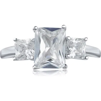 Cz By Kenneth Jay Lane Cz Triple Stone Ring In Clear/silver