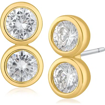 Cz By Kenneth Jay Lane Double Cubic Zirconia Bezel Stud Earrings In Gold