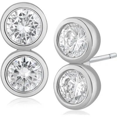 Cz By Kenneth Jay Lane Double Cubic Zirconia Bezel Stud Earrings In Metallic