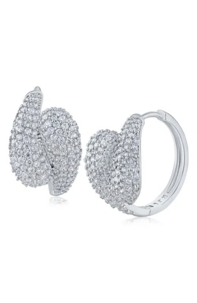 Cz By Kenneth Jay Lane Double Curve Pavé Hoop Earrings In Metallic